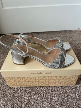 Badgley Mischka Ansley Silver Crystal-Embellished Slingback Heels